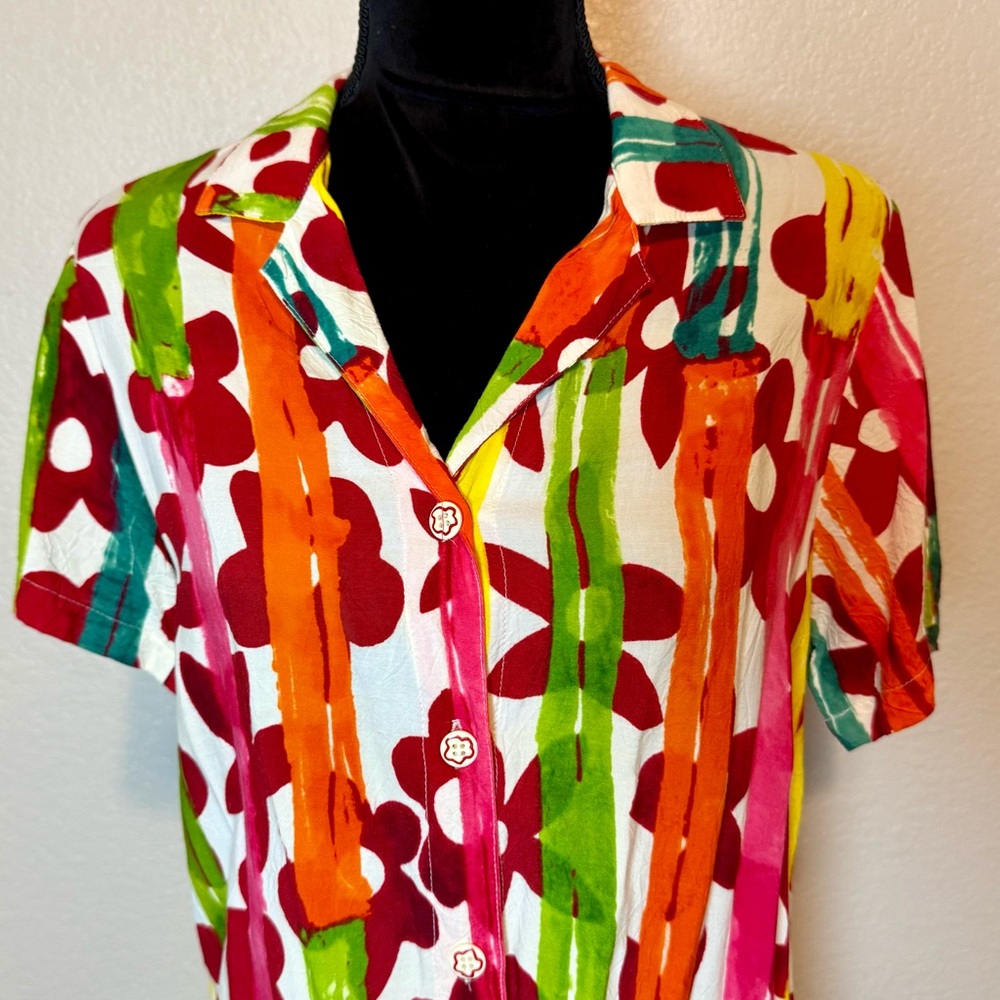 Jams World Valerian Print Button Up Top Multicolor Size Small - Picture 2 of 16